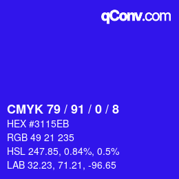 颜色代码: CMYK 79 / 91 / 0 / 8 | qconv.com