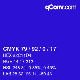 颜色代码: CMYK 79 / 92 / 0 / 17 | qconv.com