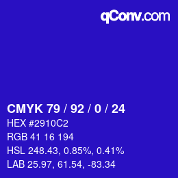 カラーコード: CMYK 79 / 92 / 0 / 24 | qconv.com