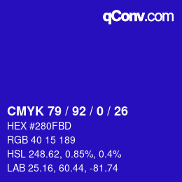 颜色代码: CMYK 79 / 92 / 0 / 26 | qconv.com