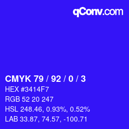 カラーコード: CMYK 79 / 92 / 0 / 3 | qconv.com