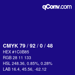 カラーコード: CMYK 79 / 92 / 0 / 48 | qconv.com