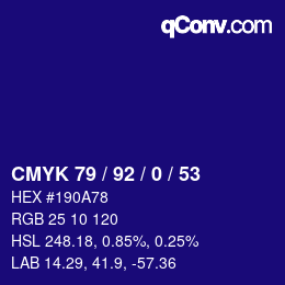 Color code: CMYK 79 / 92 / 0 / 53 | qconv.com