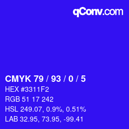 カラーコード: CMYK 79 / 93 / 0 / 5 | qconv.com