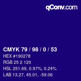 颜色代码: CMYK 79 / 98 / 0 / 53 | qconv.com