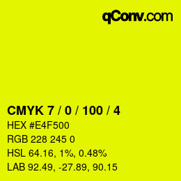 カラーコード: CMYK 7 / 0 / 100 / 4 | qconv.com