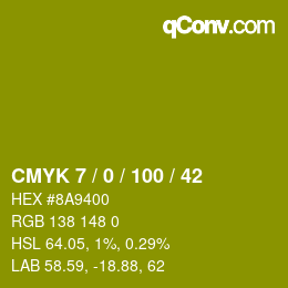 カラーコード: CMYK 7 / 0 / 100 / 42 | qconv.com
