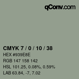 カラーコード: CMYK 7 / 0 / 10 / 38 | qconv.com