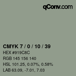 颜色代码: CMYK 7 / 0 / 10 / 39 | qconv.com