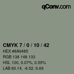 颜色代码: CMYK 7 / 0 / 10 / 42 | qconv.com
