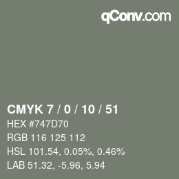 颜色代码: CMYK 7 / 0 / 10 / 51 | qconv.com