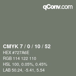 カラーコード: CMYK 7 / 0 / 10 / 52 | qconv.com