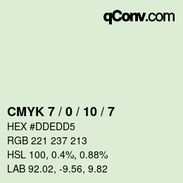 カラーコード: CMYK 7 / 0 / 10 / 7 | qconv.com