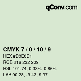 颜色代码: CMYK 7 / 0 / 10 / 9 | qconv.com