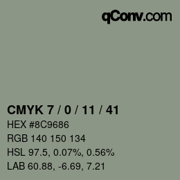 颜色代码: CMYK 7 / 0 / 11 / 41 | qconv.com