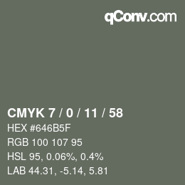 Farbcode: CMYK 7 / 0 / 11 / 58 | qconv.com