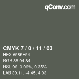 カラーコード: CMYK 7 / 0 / 11 / 63 | qconv.com