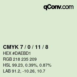 カラーコード: CMYK 7 / 0 / 11 / 8 | qconv.com