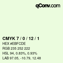 颜色代码: CMYK 7 / 0 / 12 / 1 | qconv.com