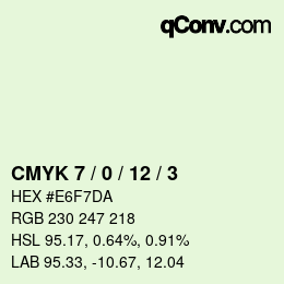 カラーコード: CMYK 7 / 0 / 12 / 3 | qconv.com