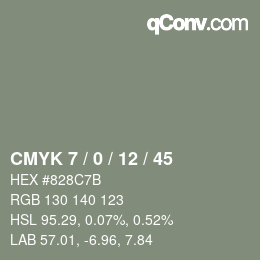 カラーコード: CMYK 7 / 0 / 12 / 45 | qconv.com
