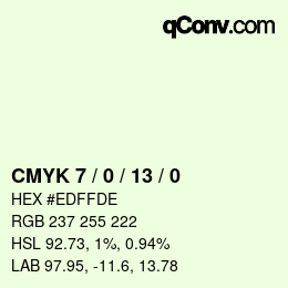 カラーコード: CMYK 7 / 0 / 13 / 0 | qconv.com