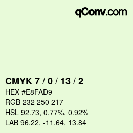 颜色代码: CMYK 7 / 0 / 13 / 2 | qconv.com