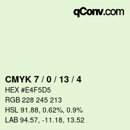 颜色代码: CMYK 7 / 0 / 13 / 4 | qconv.com