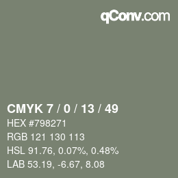 カラーコード: CMYK 7 / 0 / 13 / 49 | qconv.com
