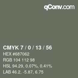 カラーコード: CMYK 7 / 0 / 13 / 56 | qconv.com