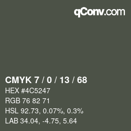 Color code: CMYK 7 / 0 / 13 / 68 | qconv.com