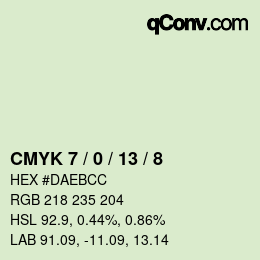 カラーコード: CMYK 7 / 0 / 13 / 8 | qconv.com