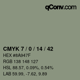 カラーコード: CMYK 7 / 0 / 14 / 42 | qconv.com