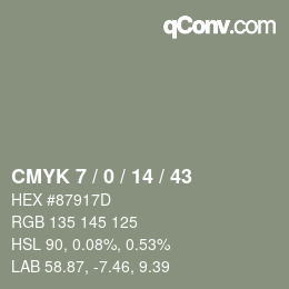カラーコード: CMYK 7 / 0 / 14 / 43 | qconv.com