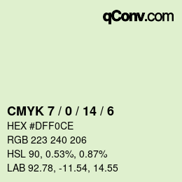 カラーコード: CMYK 7 / 0 / 14 / 6 | qconv.com