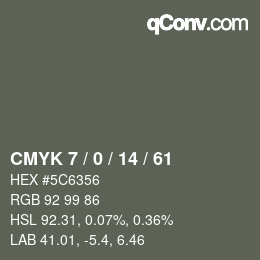 Color code: CMYK 7 / 0 / 14 / 61 | qconv.com