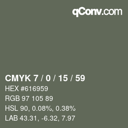 カラーコード: CMYK 7 / 0 / 15 / 59 | qconv.com