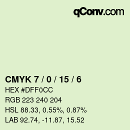 カラーコード: CMYK 7 / 0 / 15 / 6 | qconv.com