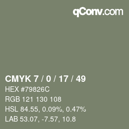 颜色代码: CMYK 7 / 0 / 17 / 49 | qconv.com