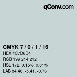 Farbcode: CMYK 7 / 0 / 1 / 16 | qconv.com