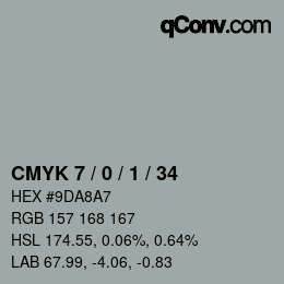 カラーコード: CMYK 7 / 0 / 1 / 34 | qconv.com