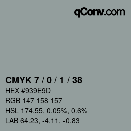 颜色代码: CMYK 7 / 0 / 1 / 38 | qconv.com