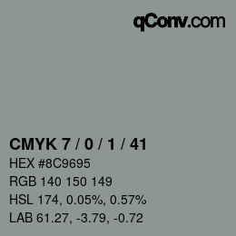 カラーコード: CMYK 7 / 0 / 1 / 41 | qconv.com
