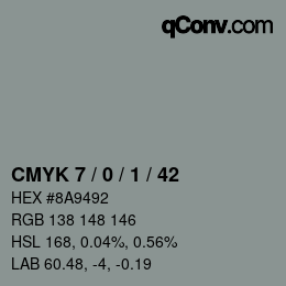 カラーコード: CMYK 7 / 0 / 1 / 42 | qconv.com