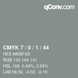 カラーコード: CMYK 7 / 0 / 1 / 44 | qconv.com