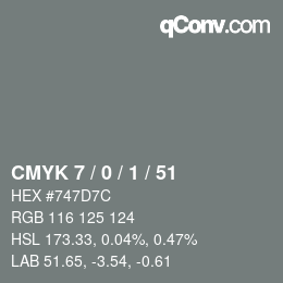 カラーコード: CMYK 7 / 0 / 1 / 51 | qconv.com