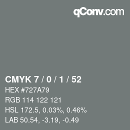 颜色代码: CMYK 7 / 0 / 1 / 52 | qconv.com