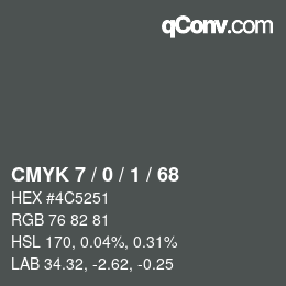 Farbcode: CMYK 7 / 0 / 1 / 68 | qconv.com