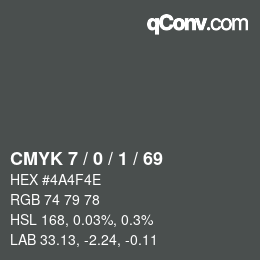 カラーコード: CMYK 7 / 0 / 1 / 69 | qconv.com