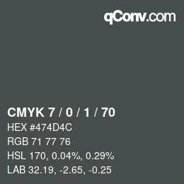 カラーコード: CMYK 7 / 0 / 1 / 70 | qconv.com